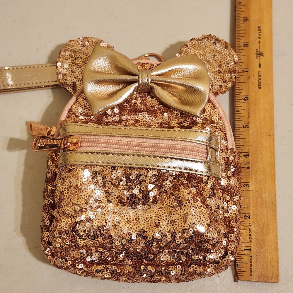 Loungefly Disney Parks Rose Gold Sequin Mini Backpack Wristlet Minnie Lux Bag - Picture 6 of 8
